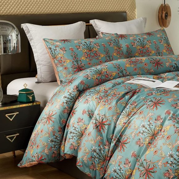 NEW Bella Botanical Boho Floral Sateen 3PC Duvet Cover Bedding SET QU KG - Picture 7 of 11